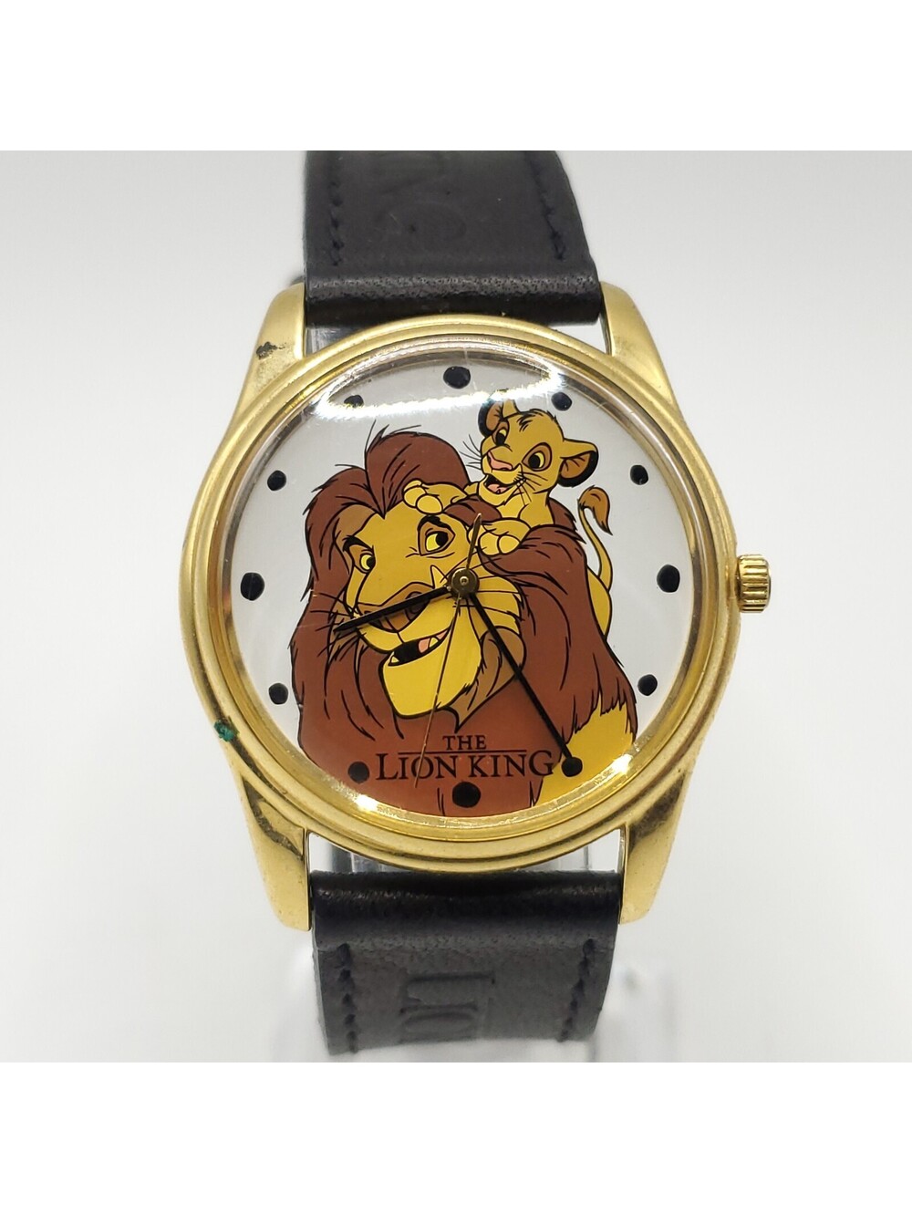 Vintage Disney Lion King Watch Simba & Mufasa Black Leather Band New Battery